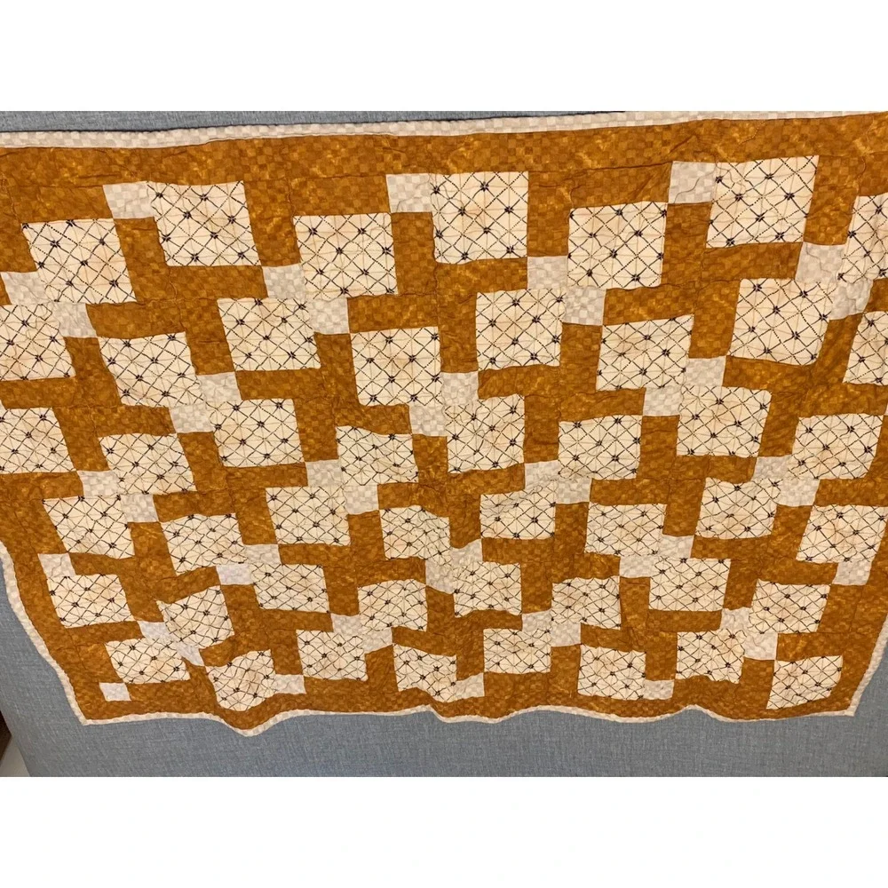 Handmade Childrens Quilt Patchwork Brown Orange Farmhouse Baby Toddler newborn